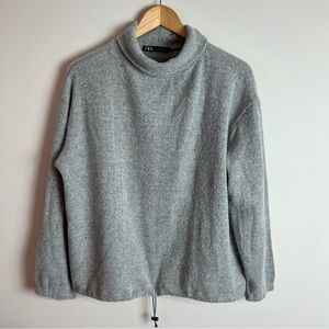 ZARA Gray Knit Funnel Neck Drawstring Sweater Women Small Warm Sporty Preppy